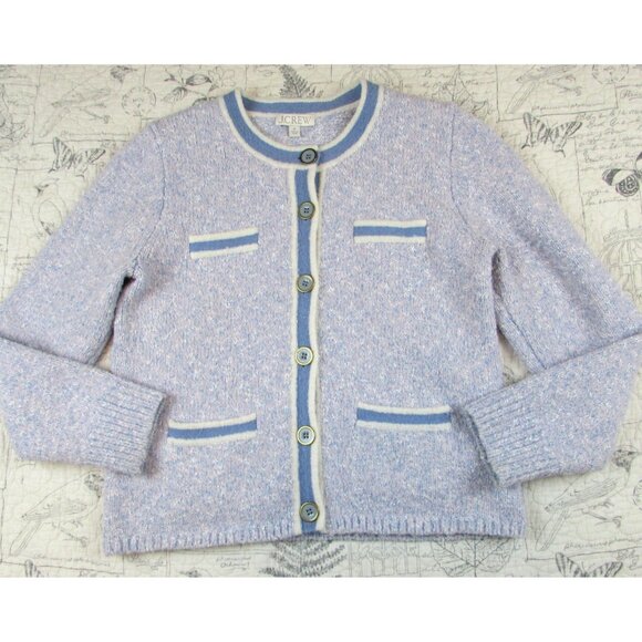 J. Crew Women's Marled Merino knit crop Sweater Lady Jacket Blue preppy M - Picture 3 of 9